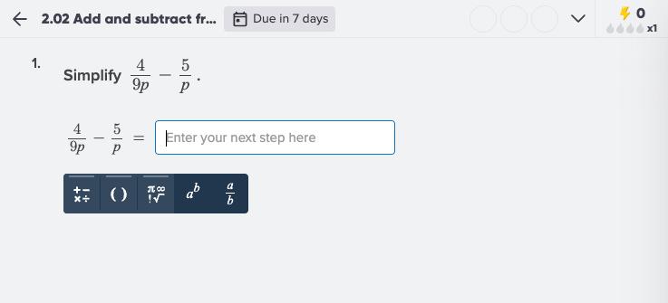 Adaptive learning platform showing a fraction simplification question
